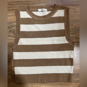 Active USA Brown and White Striped Sweater Vest